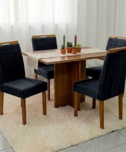 Mesa Salinas 100 (Tampo Dakota s/vidro) Cinamomo/Off White com 4 Cadeiras Las Vegas Veludo Preto 13 – CEL MÓVEIS + OURO DECOR