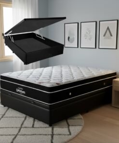 Colchão Casal Elegant Superpocket 28 cm D33 Molas Ensacadas + Base Baú Corino Preto – ORTOBOM + BIOSTAR