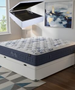 Colchão Casal Blue Sea 31 cm D28 Molas Ensacadas + Base Baú Corino Branco – ANJOS + BIOSTAR