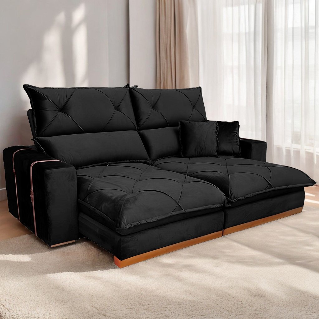 Sofá Retrátil e Reclinável Gran Bello Light 2,30 m Veludo Preto – QUINE ESTOFADOS - Imagem 3