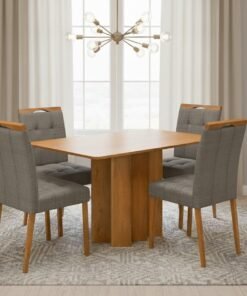 Mesa Recife 120 Cinamomo Laminado com 4 Cadeiras Sophia Linho Cinza Grafite 206 – CEL MÓVEIS + WM DECOR