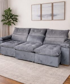 Sofá Retrátil e Reclinável Imperial 2,75 m Veludo Jolie Cinza 08 - IMPERIAL DECOR