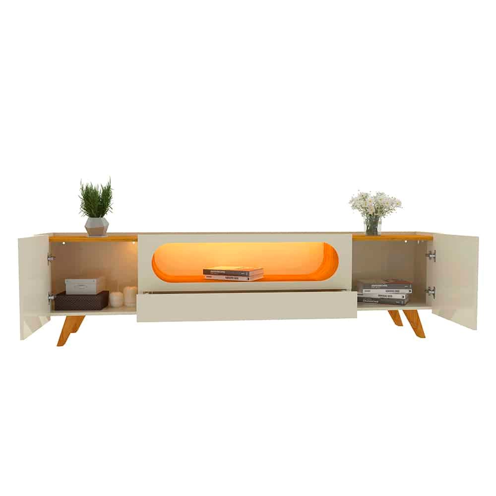 Painel até 85" Nobre 230 Off White + Rack Nobre 210 (Pés de Madeira) Off White/Naturale – GELIUS - Imagem 3