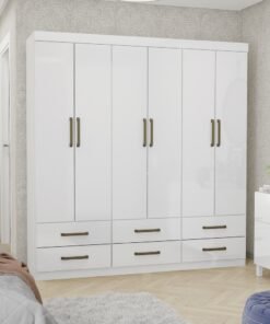 Guarda-Roupa 6 Portas(Sem Espelho/Sem Pés)Dallas 1,53 m Branco - CARIOCA MÓVEIS