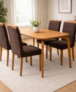Mesa Capri 120 (S/Vidro) Laminado Natural com 4 Cadeiras Las Vegas Veludo Marrom 17 – MÓVEIS VALVERDE + OURO DECOR