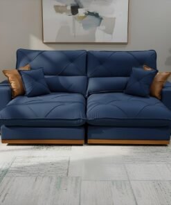 Sofá Retrátil e Reclinável Aquiles/Gran Bello 2,50 m Veludo Azul 104 - ZARAT ESTOFADOS