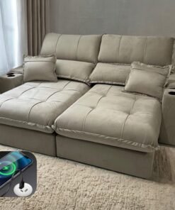 Sofa Retratil e Reclinavel Zeus/Afrodite 2,30 m Bege - ZARAT ESTOFADOS