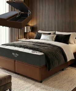 Colchão Queen Star Plus 25 cm D26 Molas Ensacadas + Base Baú Corino Marrom – INOVAFLEX + ALTO NÍVEL