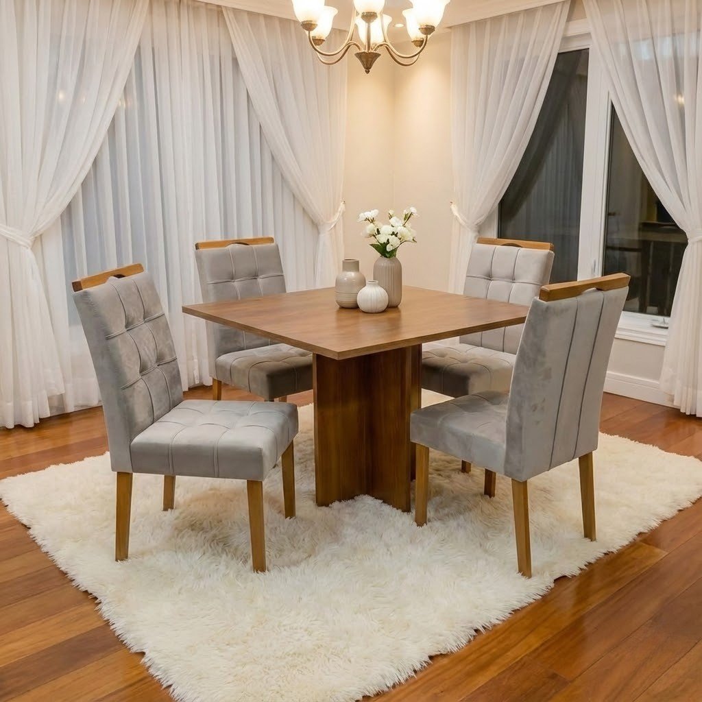 Mesa Salinas 120 (Tampo Londres s/ vidro) Cinamomo com 4 Cadeiras Sophia Veludo Bege – CEL MÓVEIS + WM DECOR - Imagem 3
