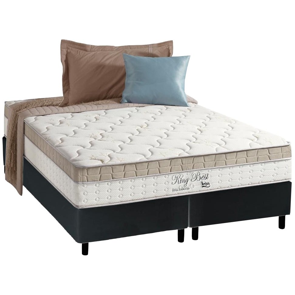 Colchão Queen King Best 28 cm D28 Molas Ensacadas + Base Simples Corino Preto – ANJOS + BIOSTAR - Imagem 2