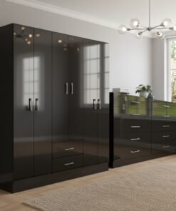 Guarda-Roupa 6 Portas Jamaica 6002 + Cômoda 10 Gavetas Caribe Preto – FELLICCI
