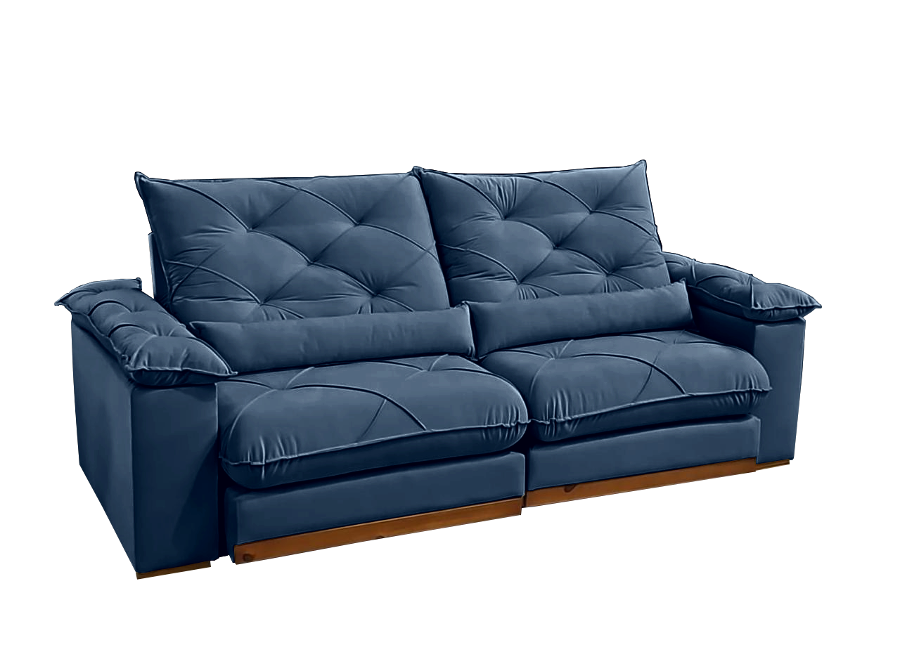 Sofá Retrátil e Reclinável Gran Paladium (Pillow) 2,50 m Veludo Azul - IMPÉRIO DECOR - Imagem 2