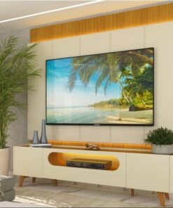 Painel até 85″ Magnífico Naturale/Off White + Rack Nobre 210 (Pés de madeira) Off White/Naturale – GELIUS