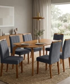 Mesa Capri 160 (S/Vidro) Laminado Natural com 6 Cadeiras Las Vegas Veludo Cinza Grafite 10 – MÓVEIS VALVERDE + OURO DECOR