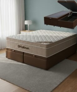 Colchão Queen Airtech Springpocket 25 cm D26 Molas Ensacadas + Base Baú Corino Marrom – ORTOBOM + ALTO NÍVEL