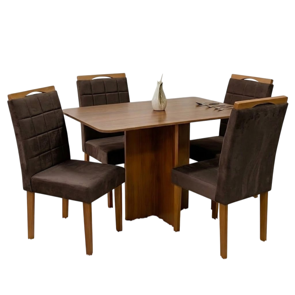 Mesa Salinas 120 (Tampo Londres s/vidro) Cinamomo/Off White com 4 Cadeiras Las Vegas Veludo Marrom 17 – CEL MÓVEIS + OURO DECOR - Imagem 2