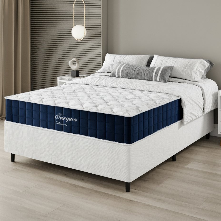 Colchão Casal Turquia 25 cm D28 Molas Ensacadas + Base Simples Corino Branco – VIERO MÓVEIS + ALTO NÍVEL