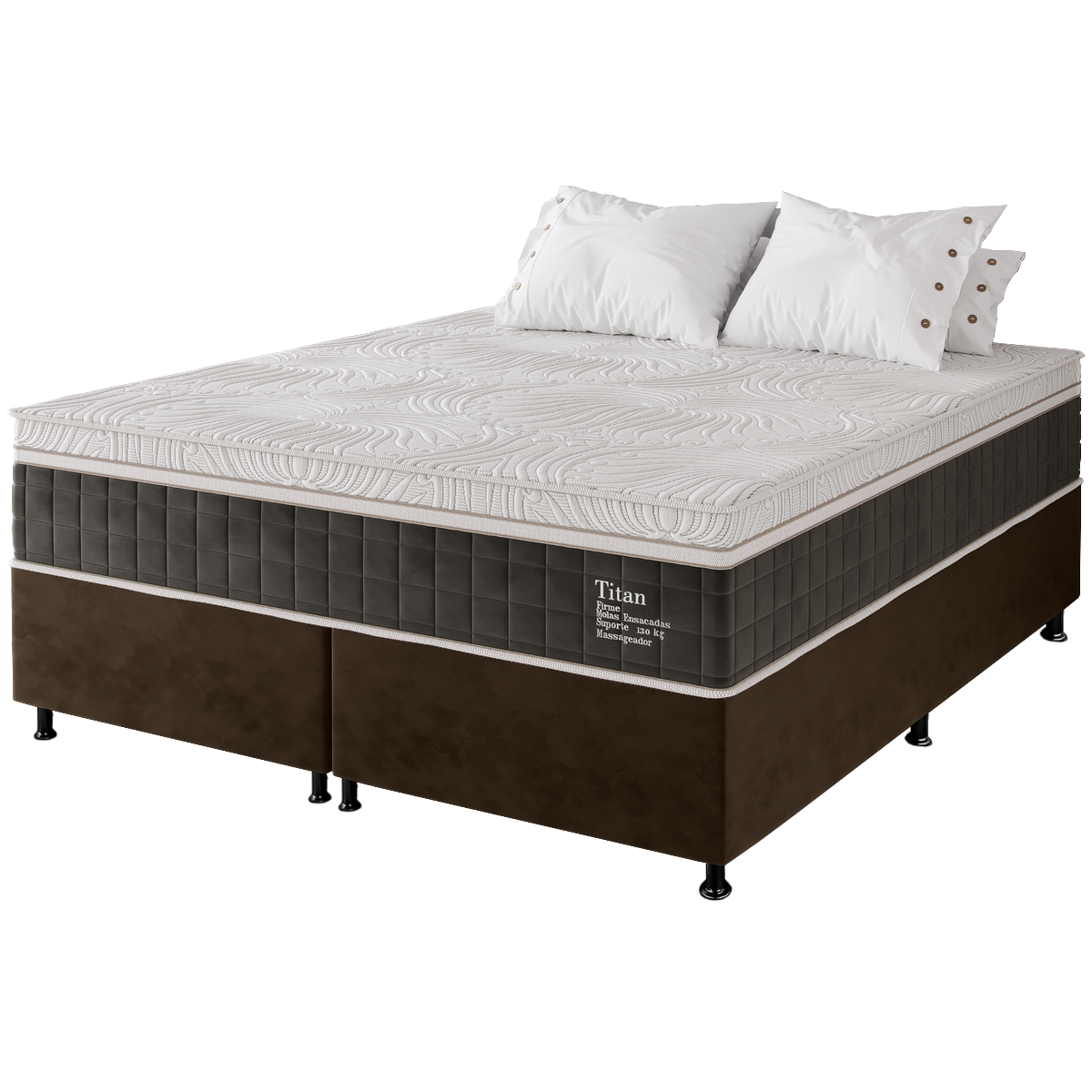 Colchão Queen Massageador Titan/Thor 34 cm D28 Molas Ensacadas + Base Box Simples Corino Marrom – VIERO + BIOSTAR - Imagem 5