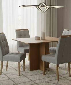 Mesa Pérola 120 Imbuia Mel (Tampo Viena s/vidro) com 4 Cadeiras Sophia Linho Cinza Grafite 206 – CARVALHO DECOR + WM DEC
