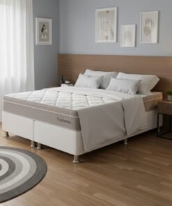 Colchão Queen Tiradentes 24 cm D28 Molas Ensacadas + Base Simples Corino Branco – COLCHOMINAS + ALTO NÍVEL