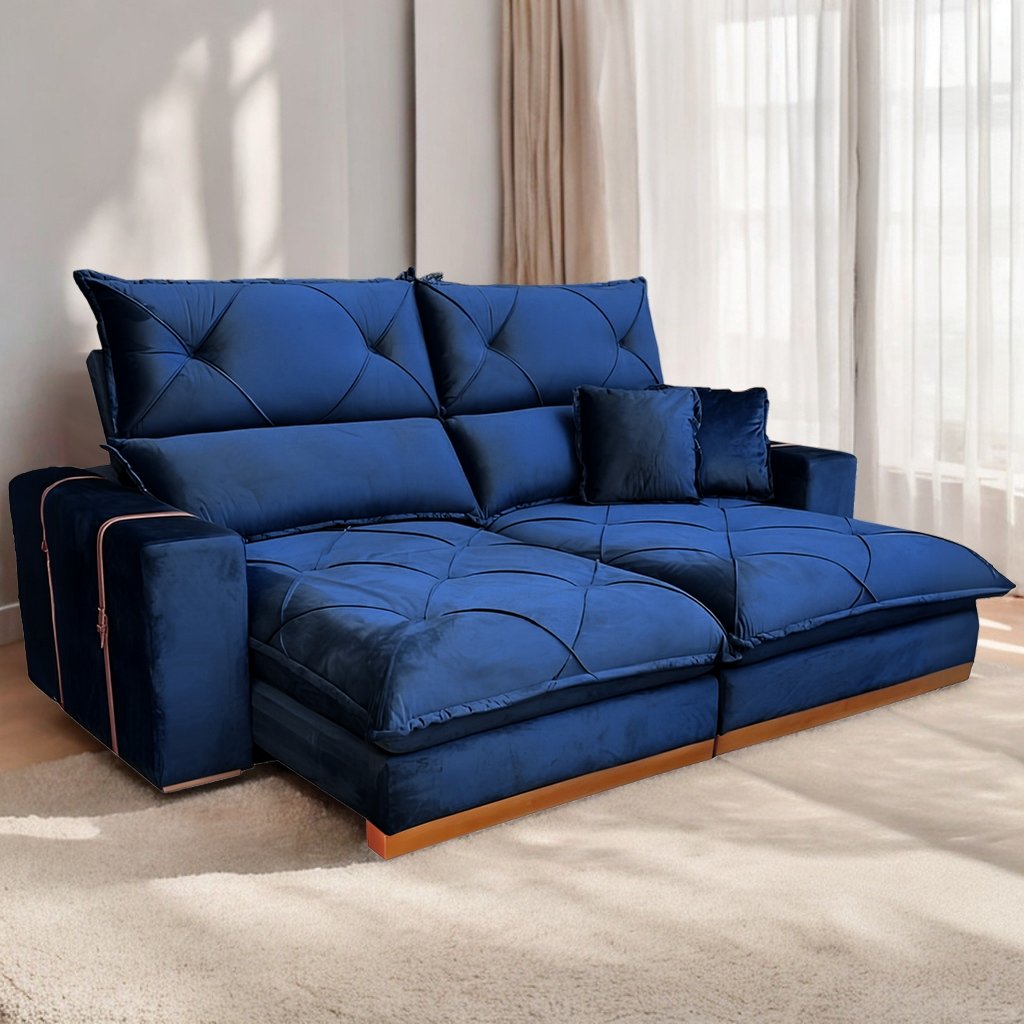 Sofá Retrátil e Reclinável Gran Bello Light 2,00 m Veludo Azul - QUINE ESTOFADOS - Imagem 3