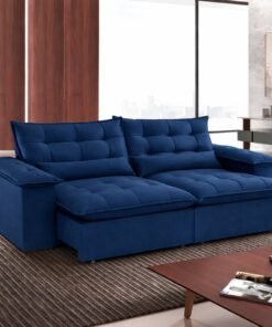Sofá Retrátil e Reclinável Níger 2,50 m Veludo Azul B024 - TREVO ESTOFADOS