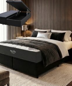Colchão Queen Star Plus 25 cm D26 Molas Ensacadas + Base Baú Corino Preto – INOVAFLEX + ALTO NÍVEL
