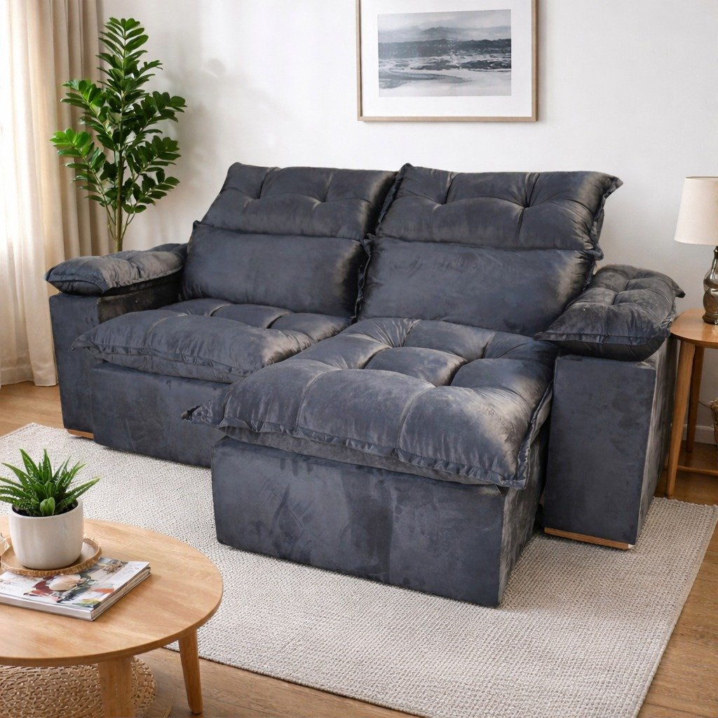 Sofá Retrátil e Reclinável Imperial 2,00 m Veludo Jolie Preto 12 - IMPERIAL DECOR