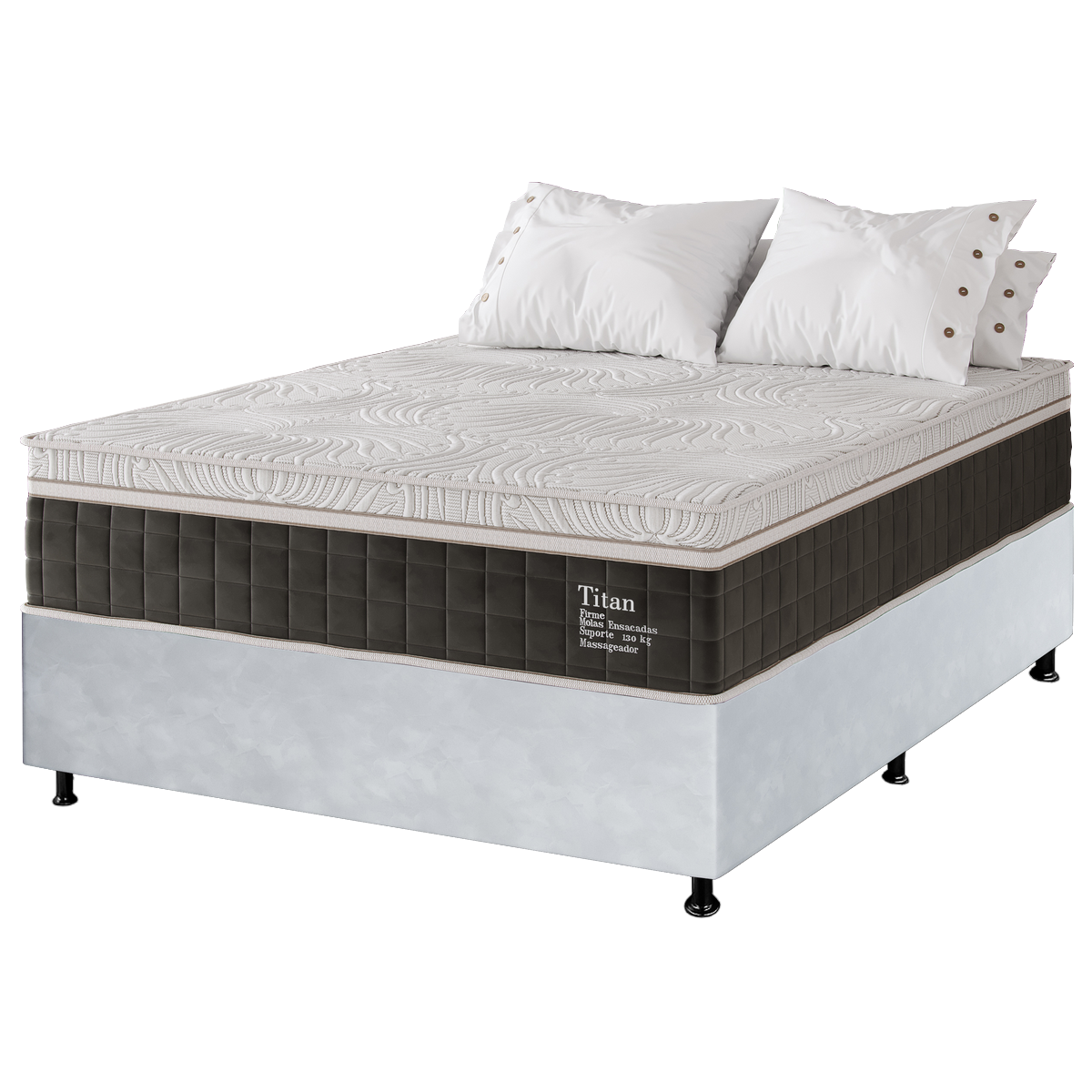 Colchão Casal Massageador Titan/Thor 34 cm D28 Molas Ensacadas + Base Box Simples Corino Branco – VIERO + ALTO NÍVEL - Imagem 5