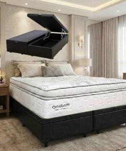 Colchão Queen New Freedom 32 cm D33 Molas Ensacadas + Base Baú Corino Preto – ORTOBOM + BIOSTAR