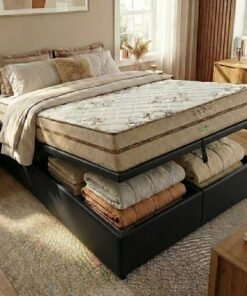 Colchão Queen Toronto 30 cm D28 Molas Ensacadas + Base Baú Corino Preto – ECOTEC + ALTO NÍVEL