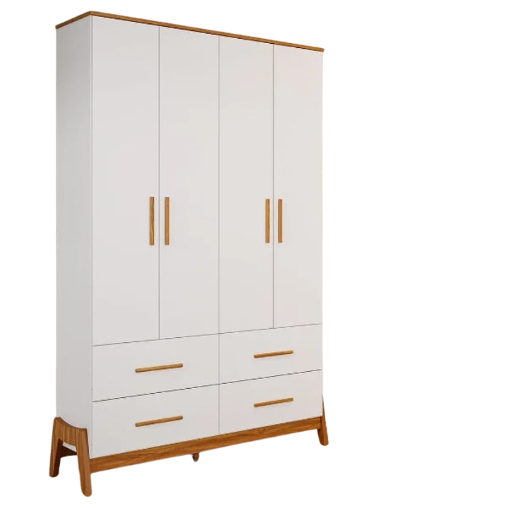 Guarda-Roupa 4 Portas Guti Retrô Branco Brilho/Amêndoa - PEROBA MÓVEIS - Imagem 2