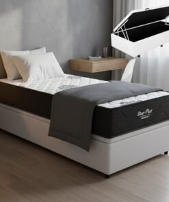 Colchão Solteiro Star Plus D26 + Base Box Baú Corino Branco – INOVAFLEX + ALTO NÍVEL CAMAS E COLCHÕES