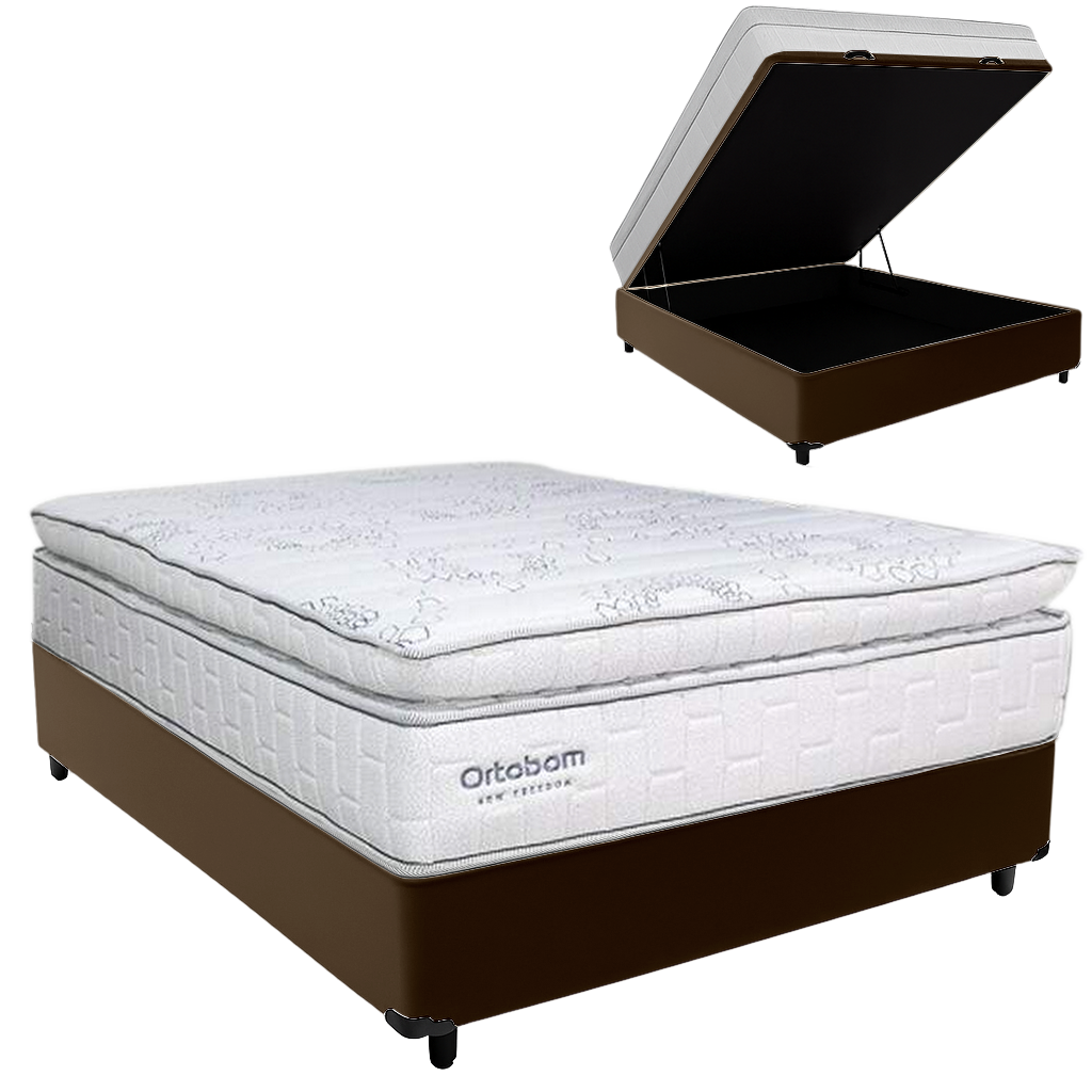 Colchão Casal New Freedom 32 cm D33 Molas Ensacadas + Base Baú Corino Marrom – ORTOBOM + ALTO NÍVEL - Imagem 2