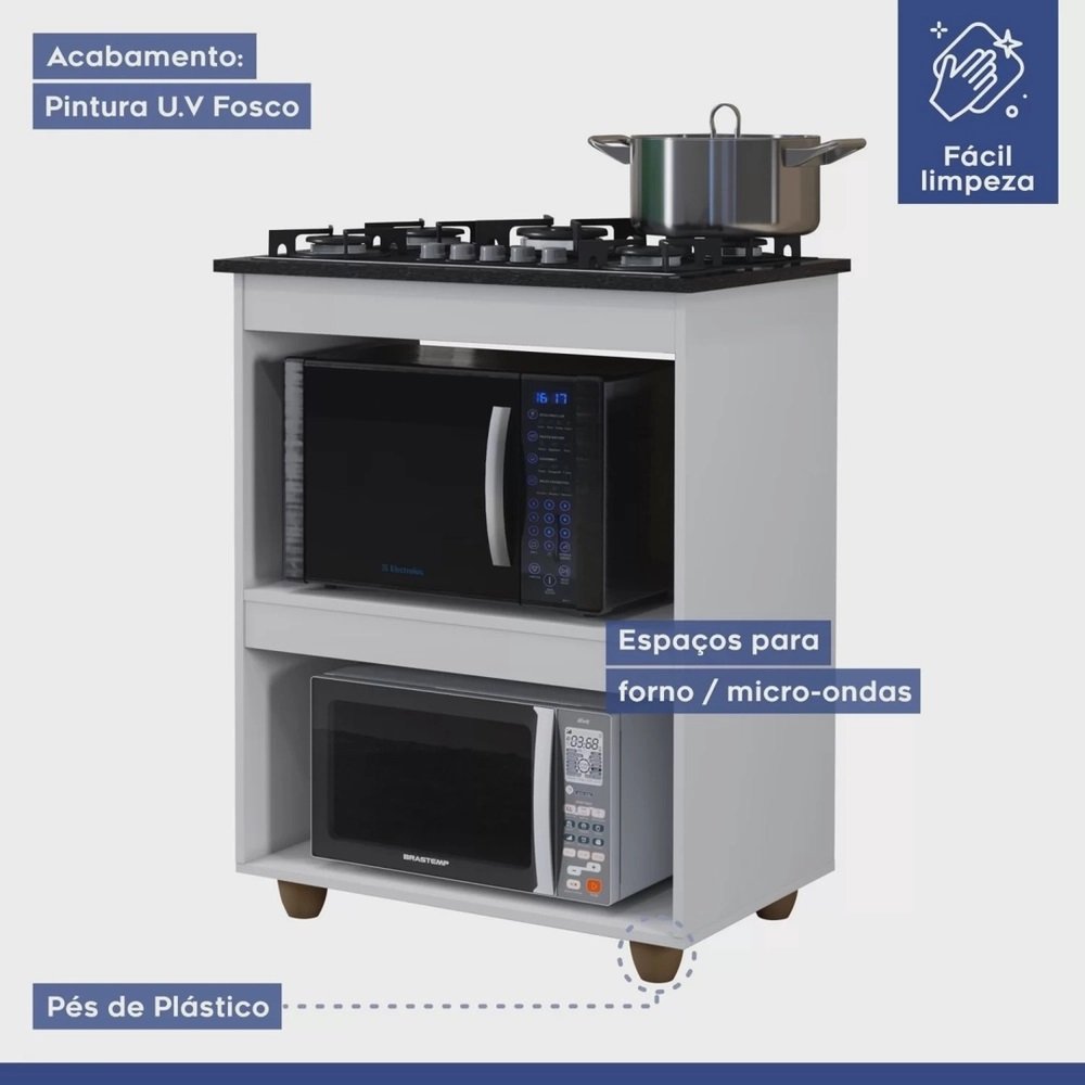 Balcão para Cooktop 4 Bocas Turim Branco - KAIKI MÓVEIS - Imagem 3