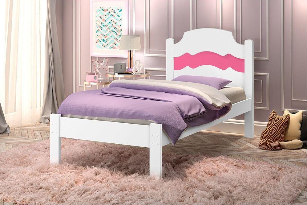 Cama Solteiro Íris Branco/Rosa/Azul - MADEC MÓVEIS - Imagem 3