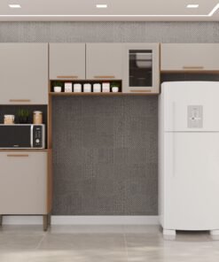 Cozinha 3 Peças (S/Balcão) New Valência (Vidro Fumê) Cinamomo/Off White - SALLÊTO