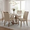 Mesa Pedro 90 Mel/Off White com 4 Cadeiras Sophia Linho Bege 200 – ART ASSENTOS + WM DECOR