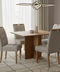 Mesa Pérola 90 Imbuia Mel (Tampo Viena s/vidro) com 4 Cadeiras Sophia Veludo Bege – CARVALHO DECOR + WM DECOR