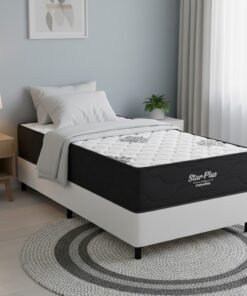 Colchão Solteiro Star Plus D26 + Base Box Simples Corino Branco – INOVAFLEX + BIOSTAR