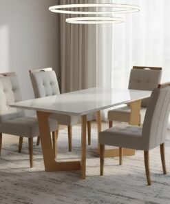 Mesa Dubai 120 (Tampo Londres) Cinamomo/Off White com 4 Cadeiras Sophia Veludo Bege – CEL MÓVEIS + WM DECOR
