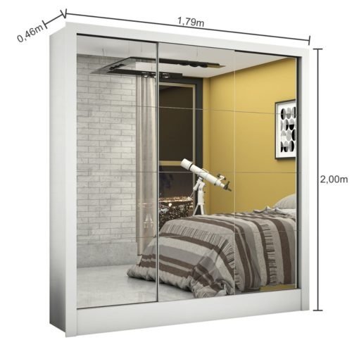 Guarda-Roupa 3 Portas Dubai/Santiago Premium (3 portas espelhadas) 1,79 m Branco - CARIOCA MÓVEIS - Imagem 3