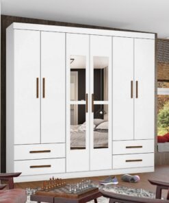 Guarda-Roupa 6 Portas Hércules(Com espelho)1,77 m Branco – CARIOCA MÓVEIS