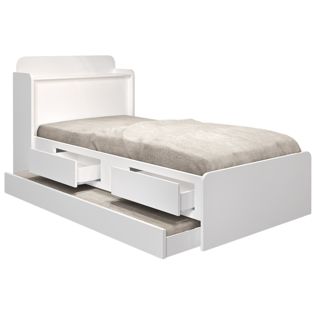 Cama Solteiro Baú Tamires + Auxiliar Mili Branco – MADEC MÓVEIS - Imagem 2
