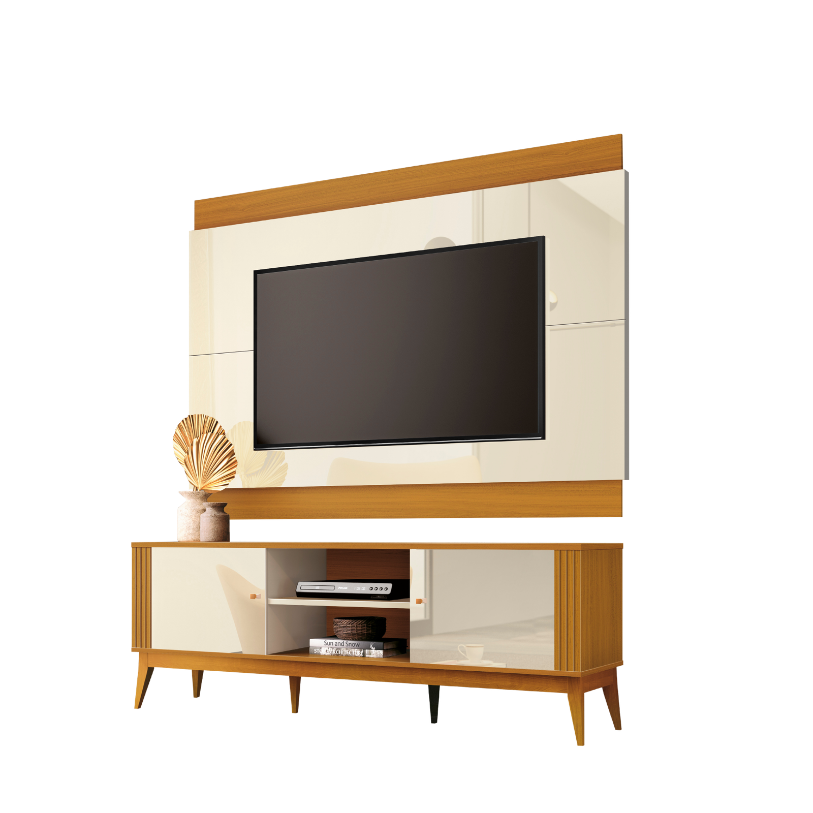 Painel + Rack até 60″ Legacy 1.6 Off White/Cedro Natural – EDN MÓVEIS - Imagem 2