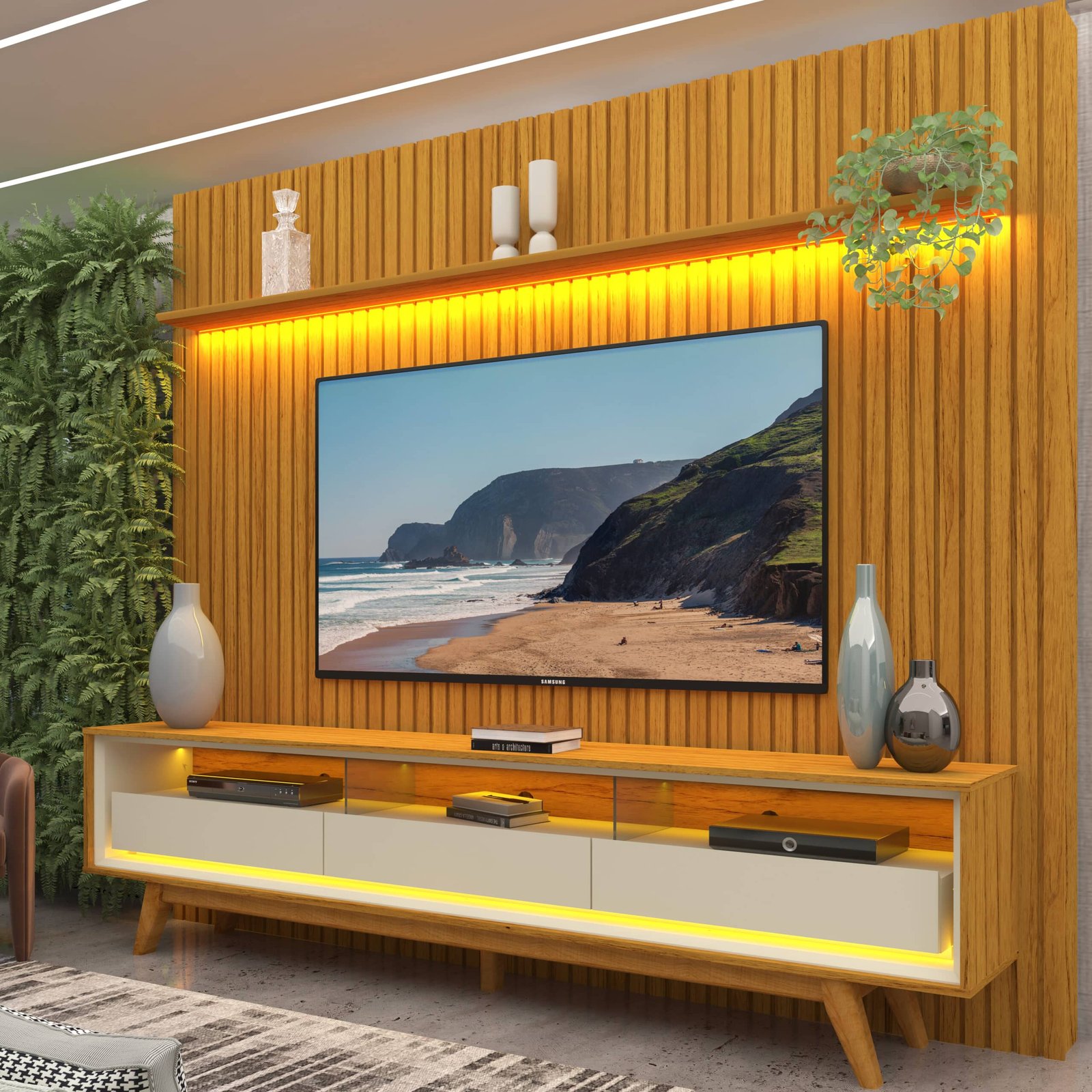 Painel até 85″ Nobre 230 Naturale + Rack Requinte 212 Naturale/Off White – GELIUS