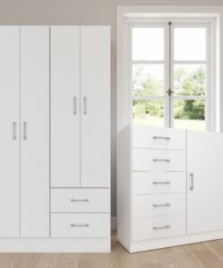 Guarda-Roupa 4 Portas Panamá 4002 + Cômoda 5 Gavetas Sapateira Miami Branco - FELLICCI