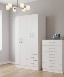 Guarda-Roupa 4 Portas Panamá 4002 + Cômoda 5 Gavetas Aruba Branco – FELLICCI
