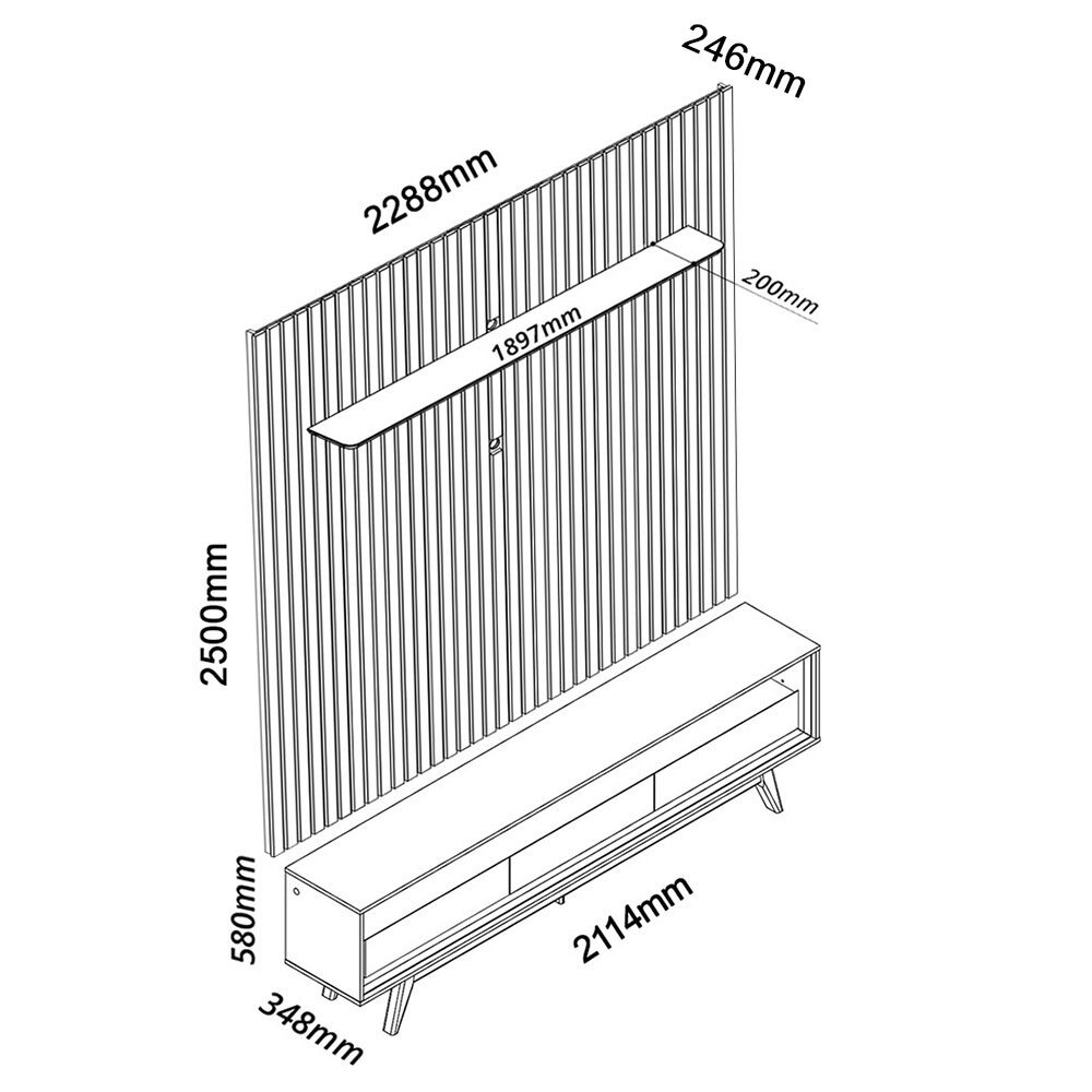 Painel até 85″ Nobre 230 Off White + Rack Requinte 212 Naturale/Off White – GELIUS - Imagem 2
