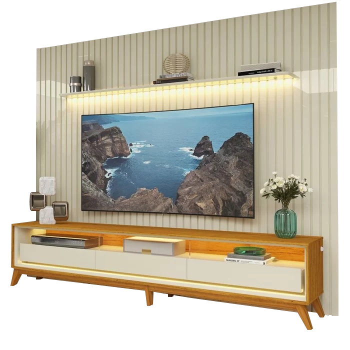 Painel até 85″ Nobre 230 Off White + Rack Requinte 212 Naturale/Off White – GELIUS - Imagem 4